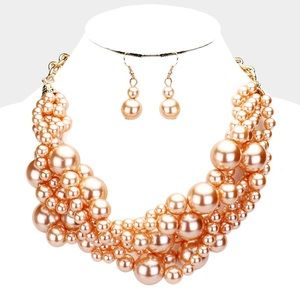 Bronze multi strand pearl necklace set